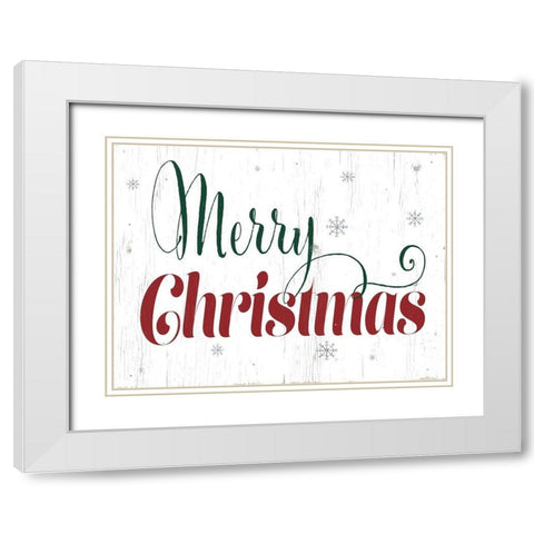 Merry Christmas White Modern Wood Framed Art Print with Double Matting by CAD Designs