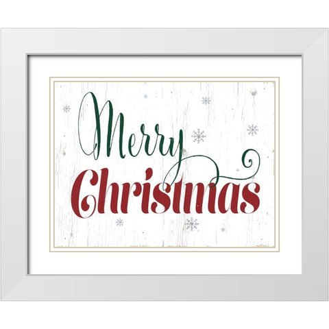 Merry Christmas White Modern Wood Framed Art Print with Double Matting by CAD Designs