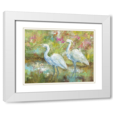 Egret Tapestry White Modern Wood Framed Art Print with Double Matting by Nan