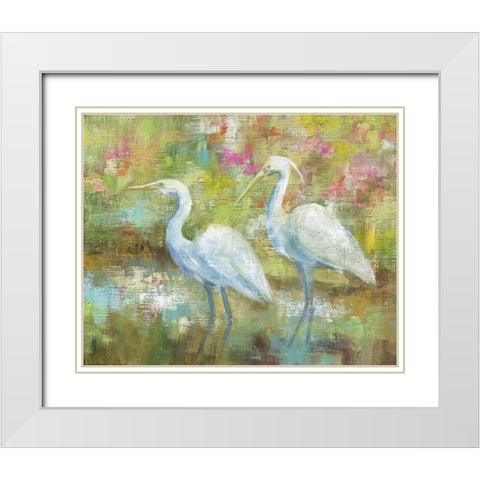 Egret Tapestry White Modern Wood Framed Art Print with Double Matting by Nan