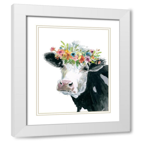 Flower Crown Cow White Modern Wood Framed Art Print with Double Matting by Robinson, Carol