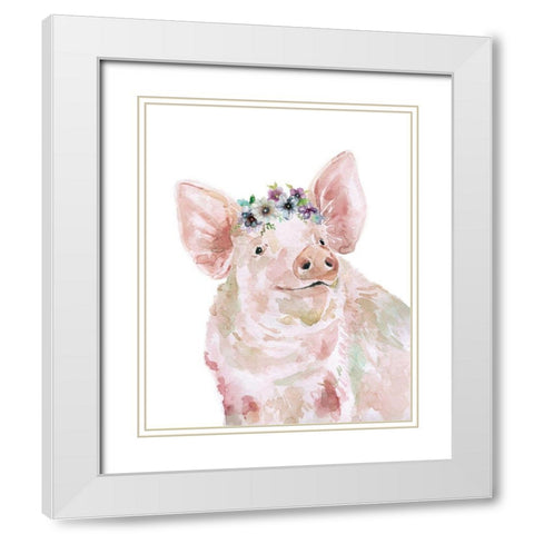 Flower Crown Pig White Modern Wood Framed Art Print with Double Matting by Robinson, Carol