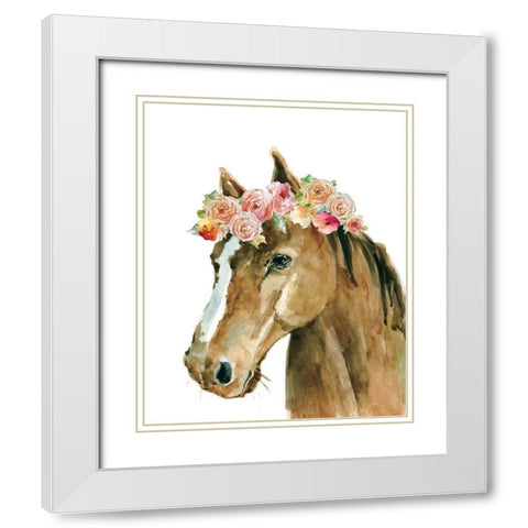Flower Crown Horse White Modern Wood Framed Art Print with Double Matting by Robinson, Carol