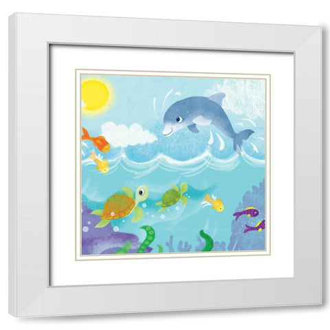 Mermaid Play II White Modern Wood Framed Art Print with Double Matting by Mitchell, Melanie