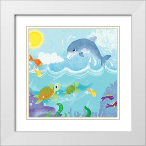 Mermaid Play II White Modern Wood Framed Art Print with Double Matting by Mitchell, Melanie