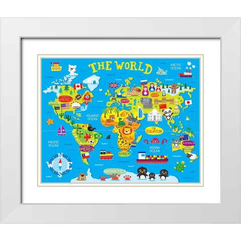 World Map White Modern Wood Framed Art Print with Double Matting by Bradley, Jennie