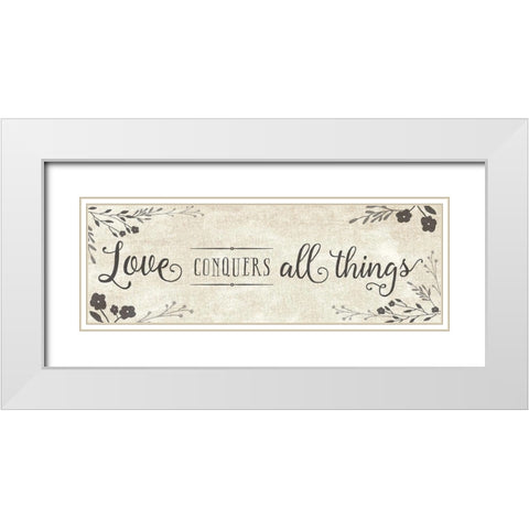 Love Conquers White Modern Wood Framed Art Print with Double Matting by Murray, Amanda
