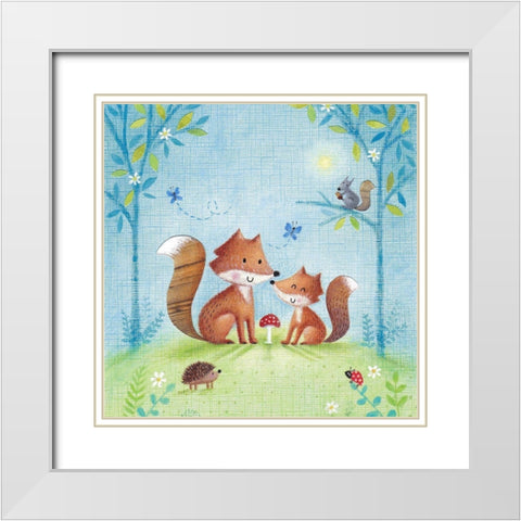 Woodland Family Fox White Modern Wood Framed Art Print with Double Matting by Cave, Joanne