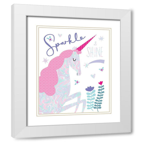 Sparkle Unicorn White Modern Wood Framed Art Print with Double Matting by Pepper, Charlotte