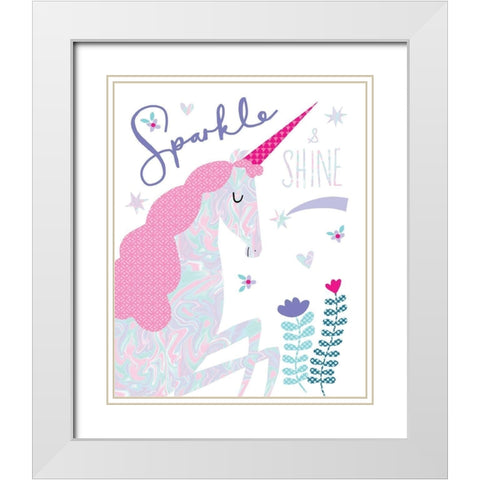 Sparkle Unicorn White Modern Wood Framed Art Print with Double Matting by Pepper, Charlotte