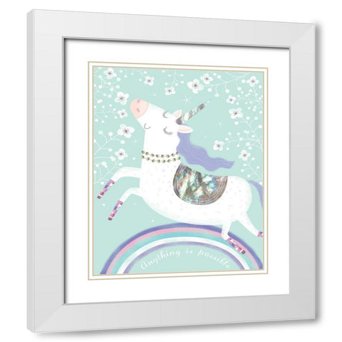 Rainbow Unicorn White Modern Wood Framed Art Print with Double Matting by Hanton, Sophie