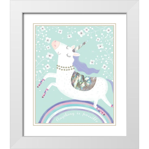 Rainbow Unicorn White Modern Wood Framed Art Print with Double Matting by Hanton, Sophie
