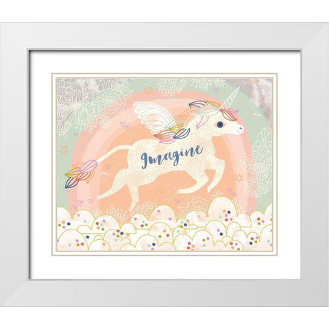 Imagine Unicorn White Modern Wood Framed Art Print with Double Matting by Doyle, Lizzy