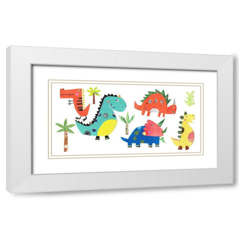 Dino Party White Modern Wood Framed Art Print with Double Matting by Pope, Kate and Elizabeth