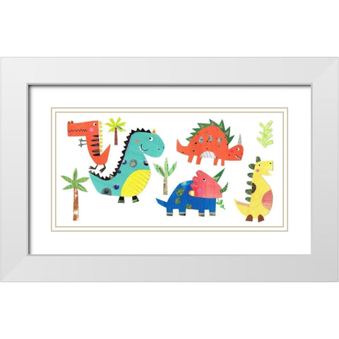 Dino Party White Modern Wood Framed Art Print with Double Matting by Pope, Kate and Elizabeth