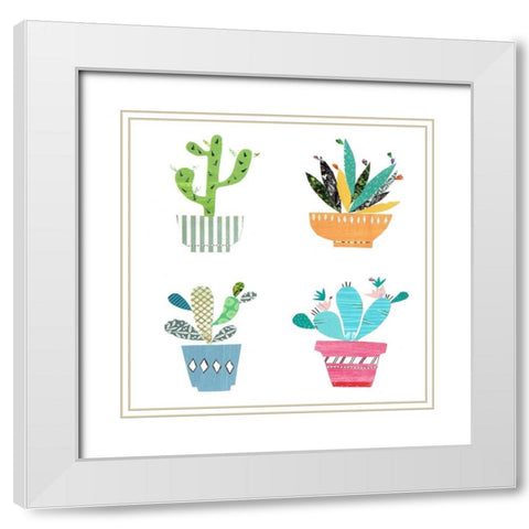 Cute Cacti White Modern Wood Framed Art Print with Double Matting by Pope, Kate and Elizabeth