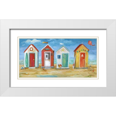 Bright Beach Huts White Modern Wood Framed Art Print with Double Matting by Nan