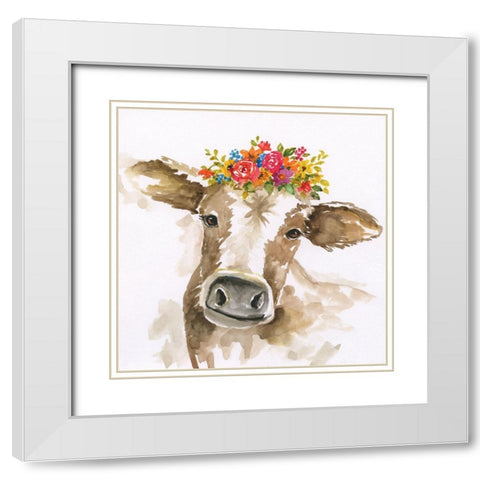 Miss Daisy White Modern Wood Framed Art Print with Double Matting by Nan