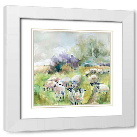 Spring Flock White Modern Wood Framed Art Print with Double Matting by Robinson, Carol