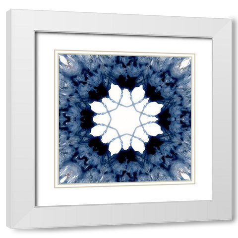 Indigo Kaleidoscope I White Modern Wood Framed Art Print with Double Matting by Nan