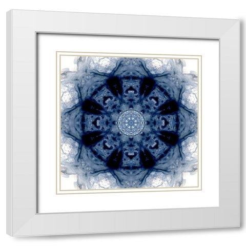 Indigo Kaleidoscope II White Modern Wood Framed Art Print with Double Matting by Nan