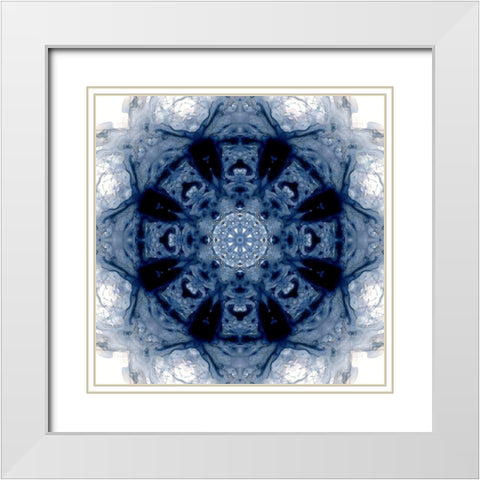 Indigo Kaleidoscope II White Modern Wood Framed Art Print with Double Matting by Nan