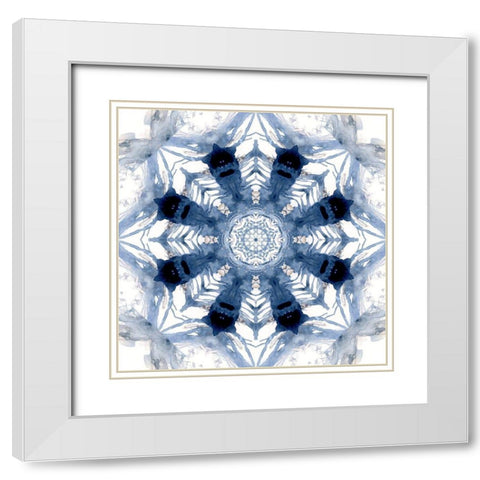 Indigo Kaleidoscope III White Modern Wood Framed Art Print with Double Matting by Nan