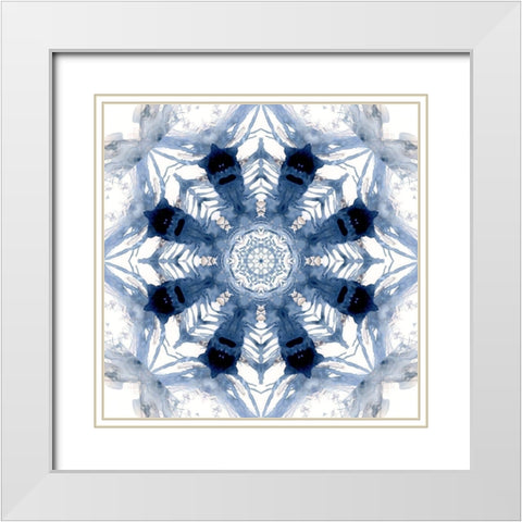 Indigo Kaleidoscope III White Modern Wood Framed Art Print with Double Matting by Nan
