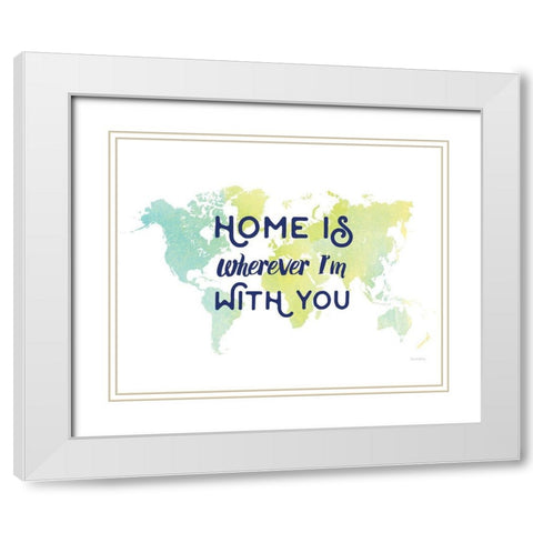 Home is World Map White Modern Wood Framed Art Print with Double Matting by Murray, Amanda