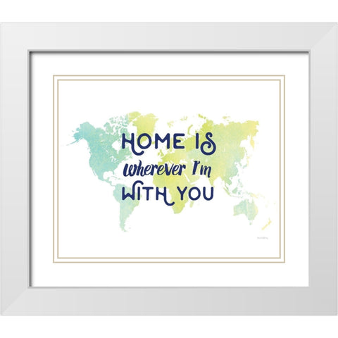 Home is World Map White Modern Wood Framed Art Print with Double Matting by Murray, Amanda