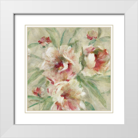 Peony Garden II White Modern Wood Framed Art Print with Double Matting by Robinson, Carol
