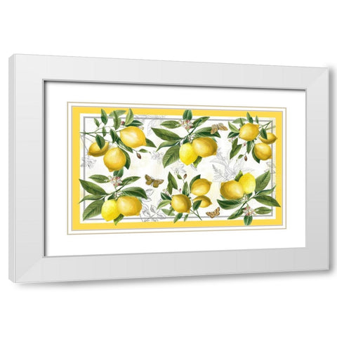 Linen Lemons White Modern Wood Framed Art Print with Double Matting by Nan