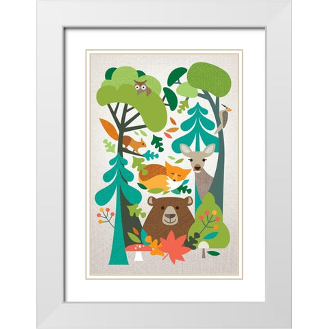 Woodland Friends White Modern Wood Framed Art Print with Double Matting by Shufflebotham, Amanda