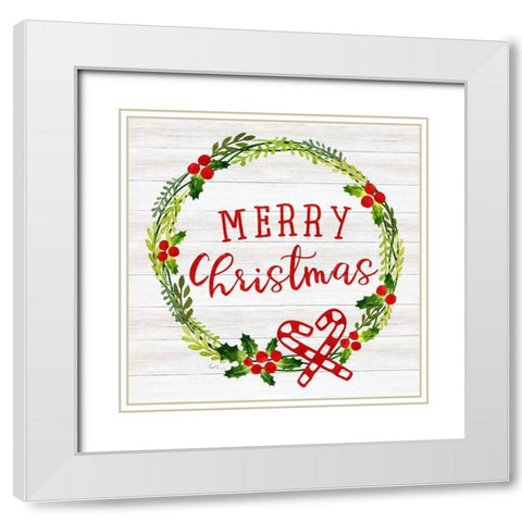 Merry Christmas Wreath White Modern Wood Framed Art Print with Double Matting by Carpentieri, Natalie