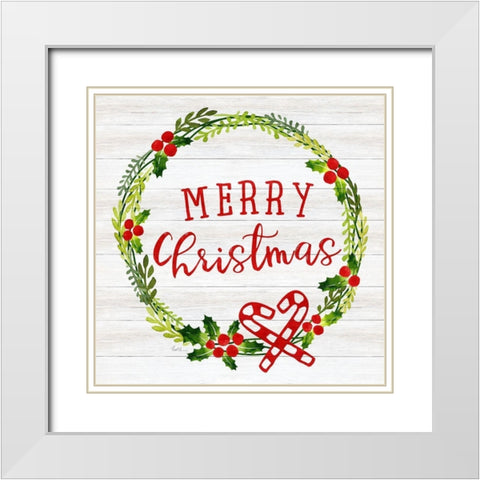 Merry Christmas Wreath White Modern Wood Framed Art Print with Double Matting by Carpentieri, Natalie