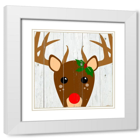 Holly Reindeer White Modern Wood Framed Art Print with Double Matting by Santiago, Daniela