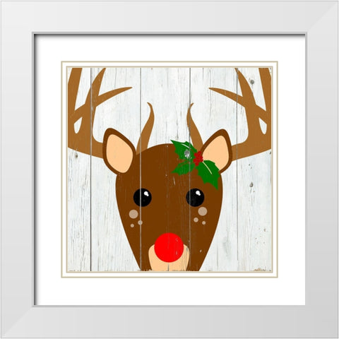 Holly Reindeer White Modern Wood Framed Art Print with Double Matting by Santiago, Daniela