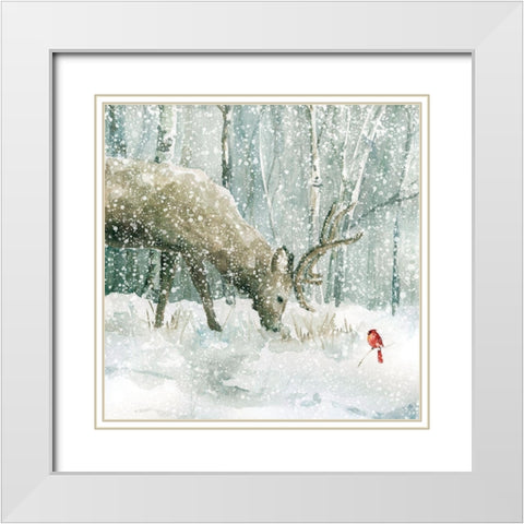 Winter Forest Friends White Modern Wood Framed Art Print with Double Matting by Robinson, Carol