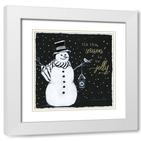 Tis the Season Snowman White Modern Wood Framed Art Print with Double Matting by Swatland, Sally