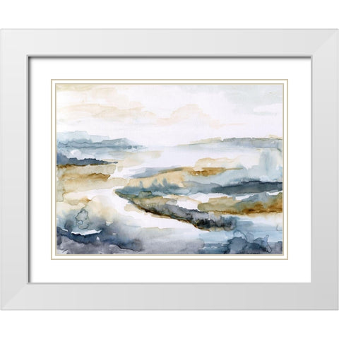 Estuary I White Modern Wood Framed Art Print with Double Matting by Nan