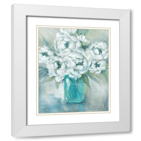 Pure Peonies White Modern Wood Framed Art Print with Double Matting by Robinson, Carol