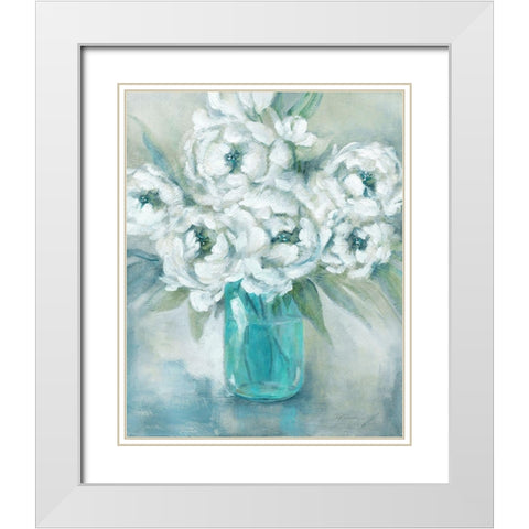 Pure Peonies White Modern Wood Framed Art Print with Double Matting by Robinson, Carol