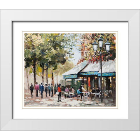 Paris Teal II White Modern Wood Framed Art Print with Double Matting by Orme, E. Anthony