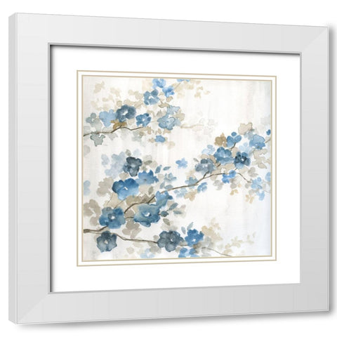 Dogwood in Blue I White Modern Wood Framed Art Print with Double Matting by Nan