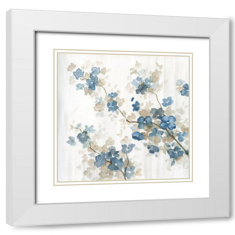 Dogwood in Blue II White Modern Wood Framed Art Print with Double Matting by Nan