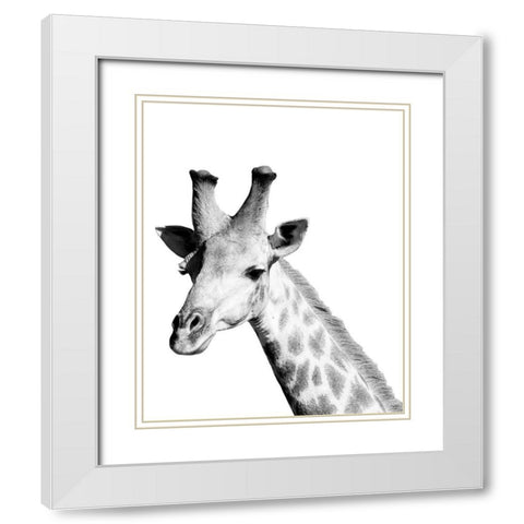 Safari Giraffe White Modern Wood Framed Art Print with Double Matting by Hopkins, Cindy Miller