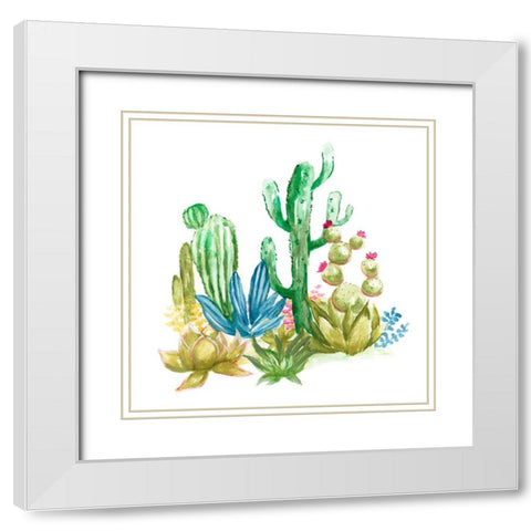 Cactus Vignette II White Modern Wood Framed Art Print with Double Matting by Nan