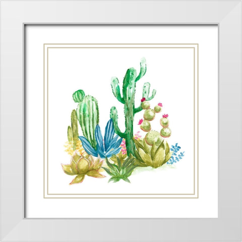 Cactus Vignette II White Modern Wood Framed Art Print with Double Matting by Nan