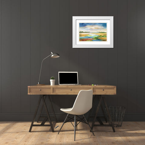 Distant Inlet White Modern Wood Framed Art Print with Double Matting by Nan