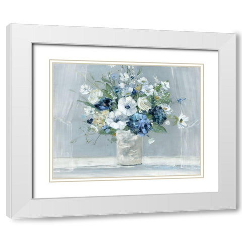 Be Happy Blue White Modern Wood Framed Art Print with Double Matting by Swatland, Sally